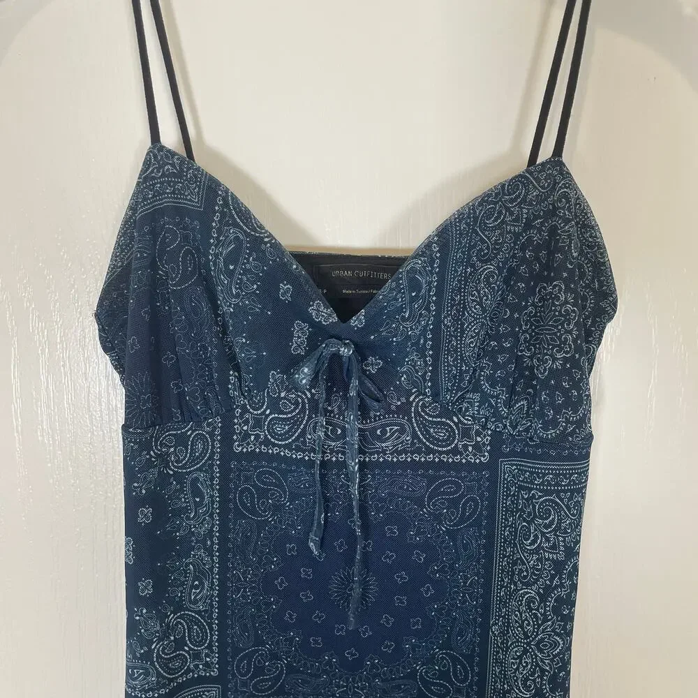 Urban Outfitters Y2K Style‎ Mesh Mini Dress Babydoll Paisley Blue Sweetheart S